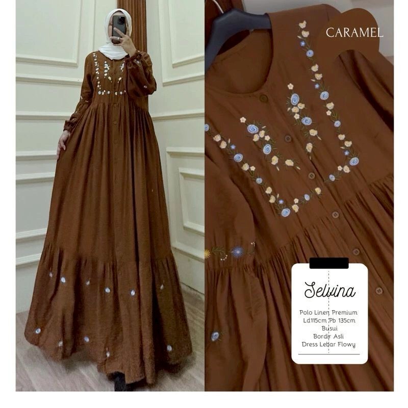 SELVINA DRESS BAJU DRESS WANITA TERBARU GAMIS BORDIR WANITA MODEL TERBARU