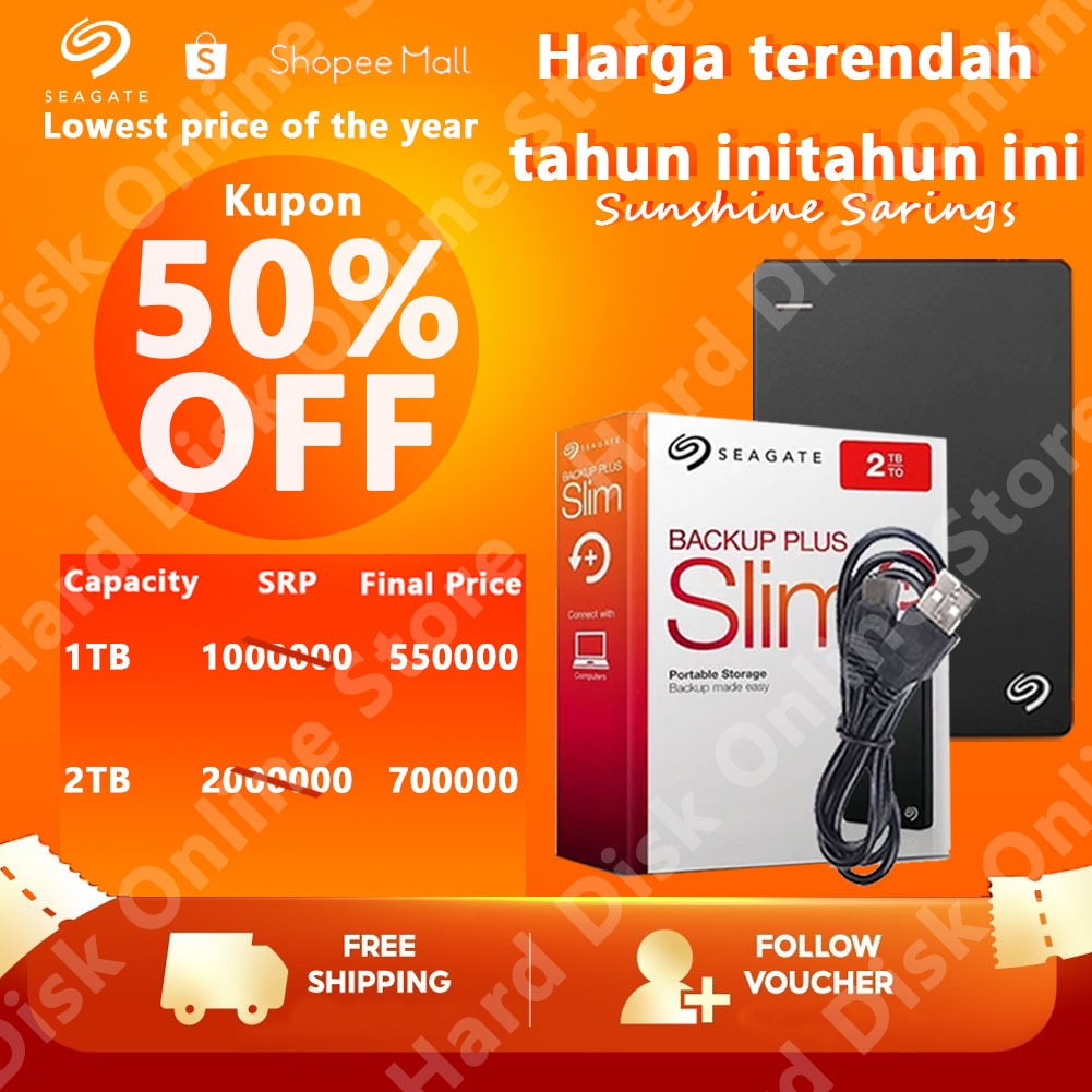 Seagate Eksternal Hard Drive One Touch 1TB/2TB USB 3.0 Slim Portable Eksternal HDD Hard Drive
