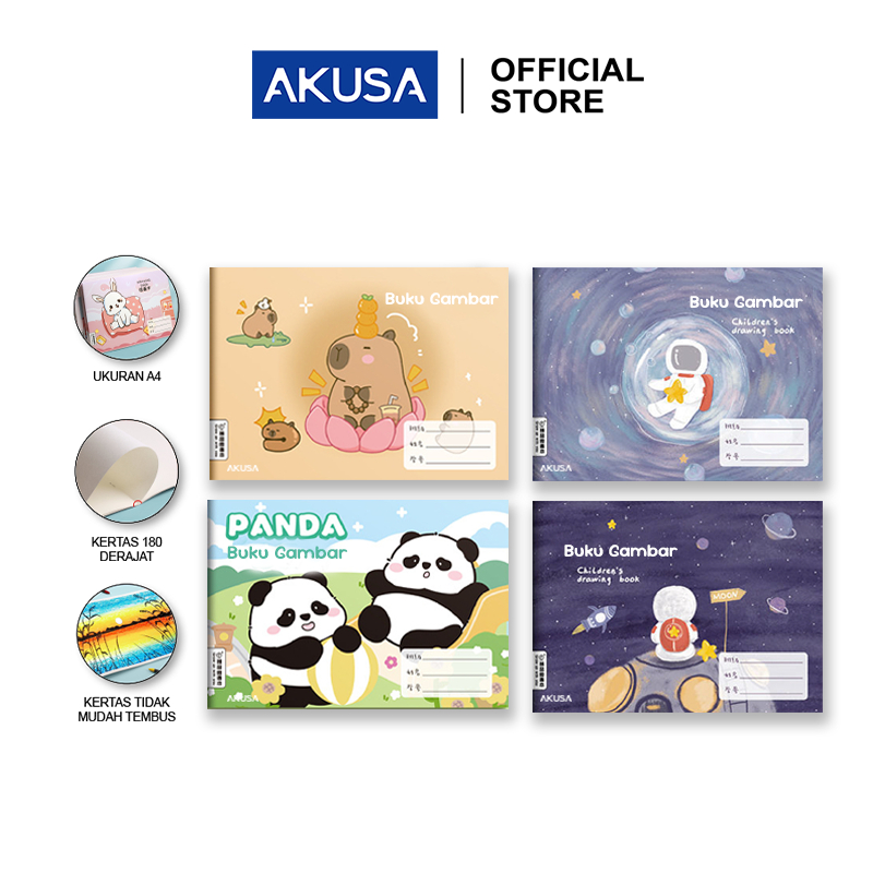 

AKUSA Buku Gambar A4 Drawing Book Anak Sekolah Menggambar Mewarnai Motif Lucu BG001