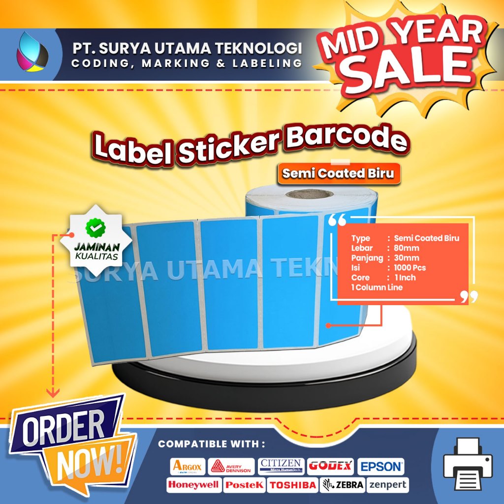 

Label Sticker Barcode Semicoated Biru 80mm X 30mm - Isi 1000 Pcs