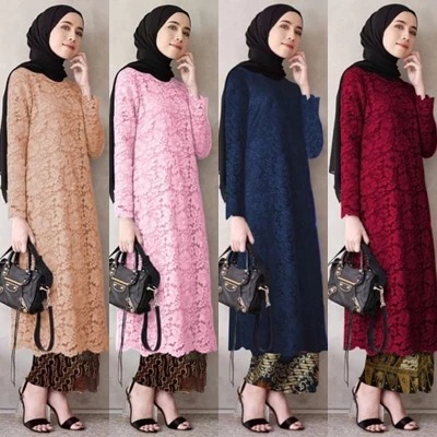 Atasan Kebaya Brukat Tunik Modern Jumbo LD 130 / Kebaya Brokat / Baju Kebaya Brokat Kurung Wanita AT
