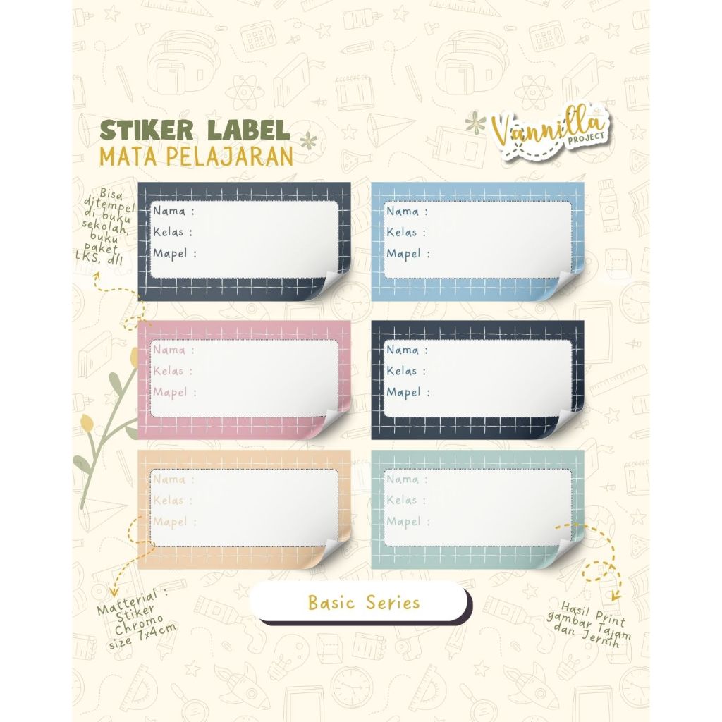 

40 PCS STIKER MATA PELAJARAN BASIC STIKER LABEL NAMA SEKOLAH