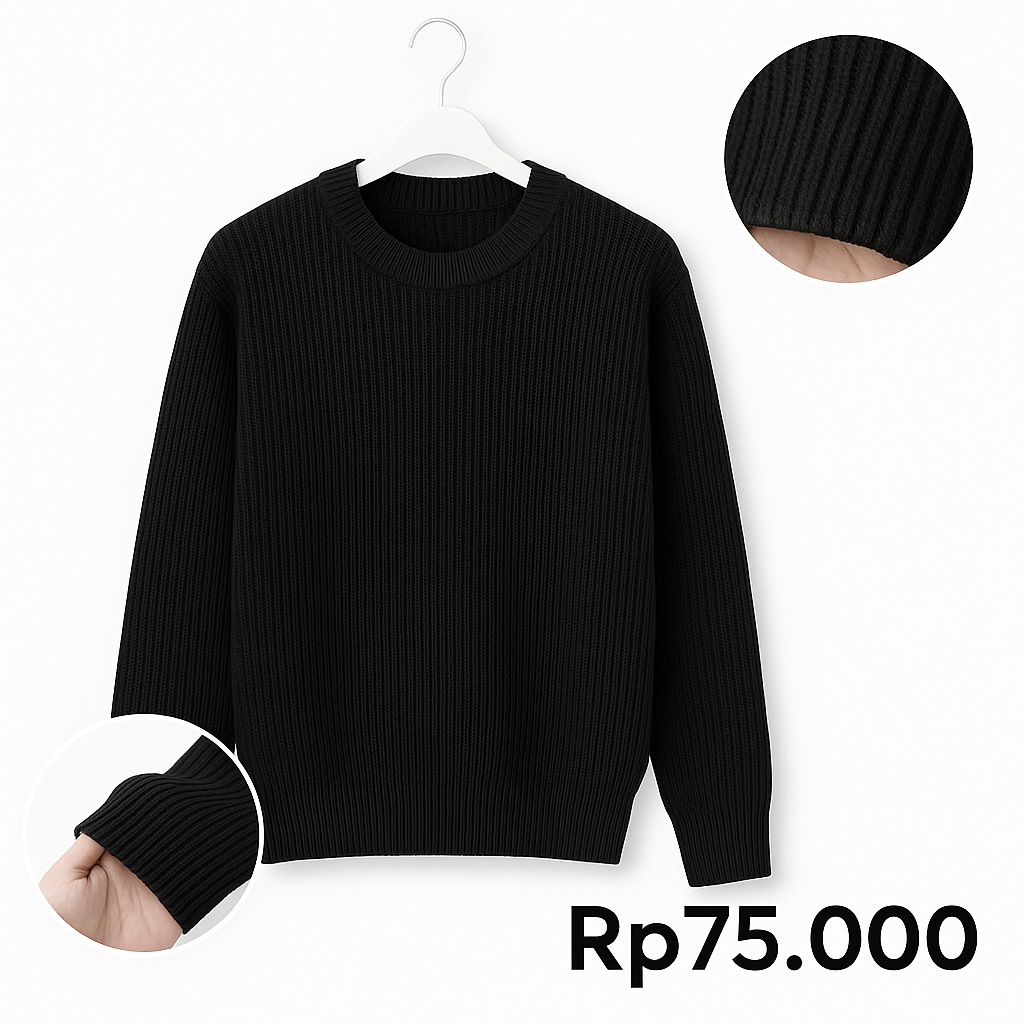 Sweater Rajut Preloved Wanita Pria Unisex Hitam - JEANASIS Original | Oversize & Stylish