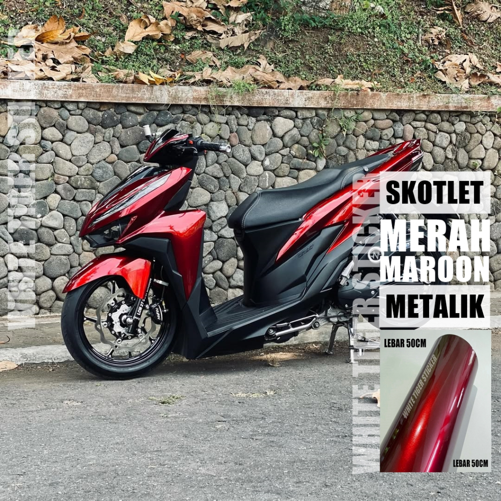 SKOTLET STICKER MOTOR MERAH MAROON SKOTLET MERAH MARUN SKOTLET MERAH METALIK SKOTLET MERAH CANDY