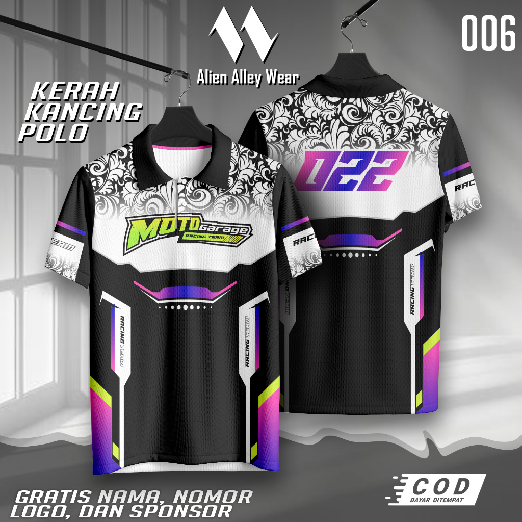 JERSEY RACING MOTOGARAGE PREMIUM JERSEY LENGAN PENDEK RACE CUSTOM POLO KANCING V-NECK, KAOS RACING S