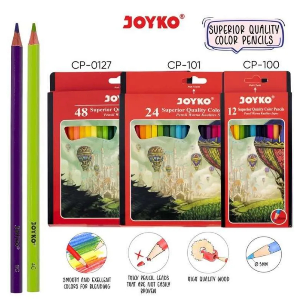 

Pensil Warna JOYKO 12 - 24 Warna Panjang / Pensil Warna Joyko (Sedang dan Besar)