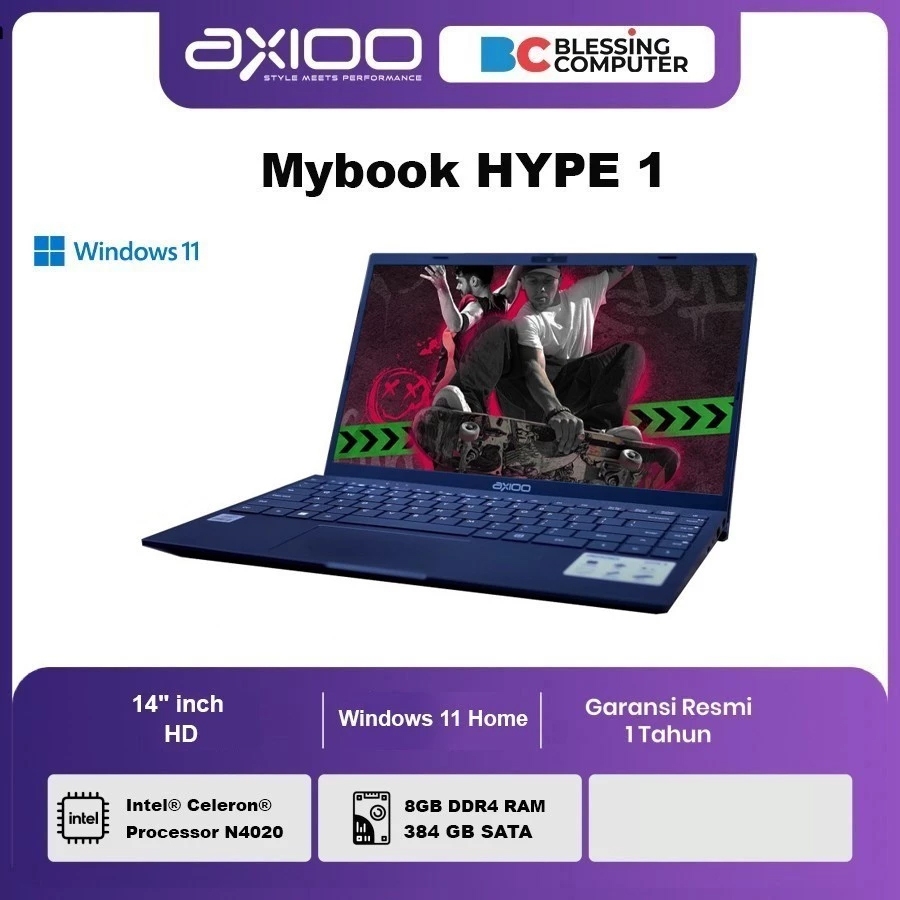 AXIOO Mybook HYPE 1 CELERON N4020 8GB 384GB W11 NBAX23SC04GNB1U2 Blue