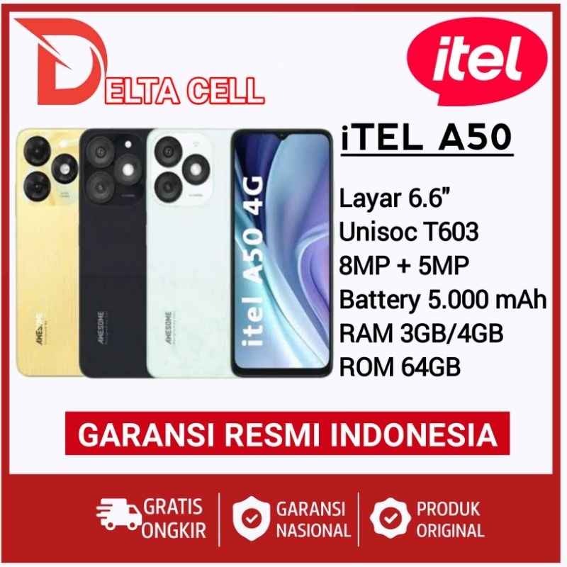 iTEL A50 3/64 - 4/64 GARANSI RESMI INDONESIA