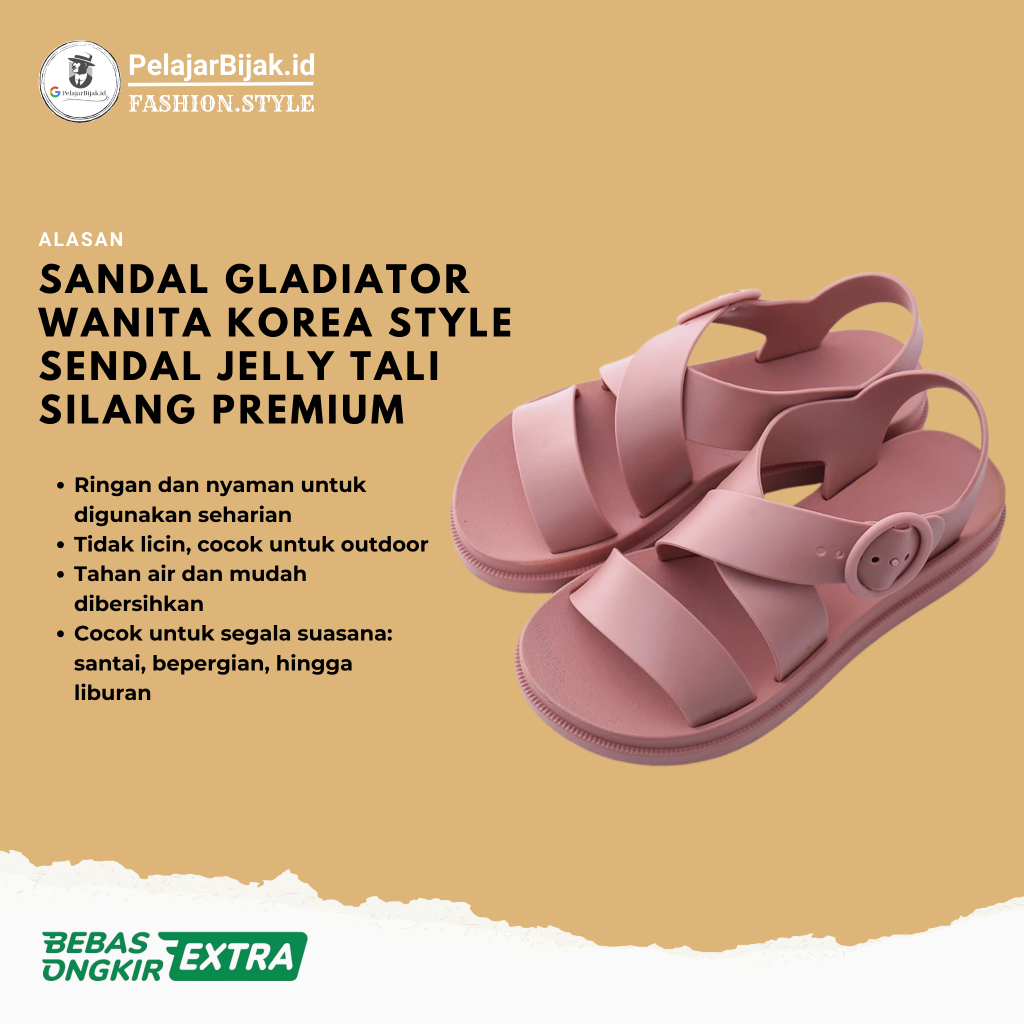 Sandal Gladiator Wanita Korea Style | Sendal Jelly Tali Silang Karet Tebal & Empuk Nyaman Dipakai