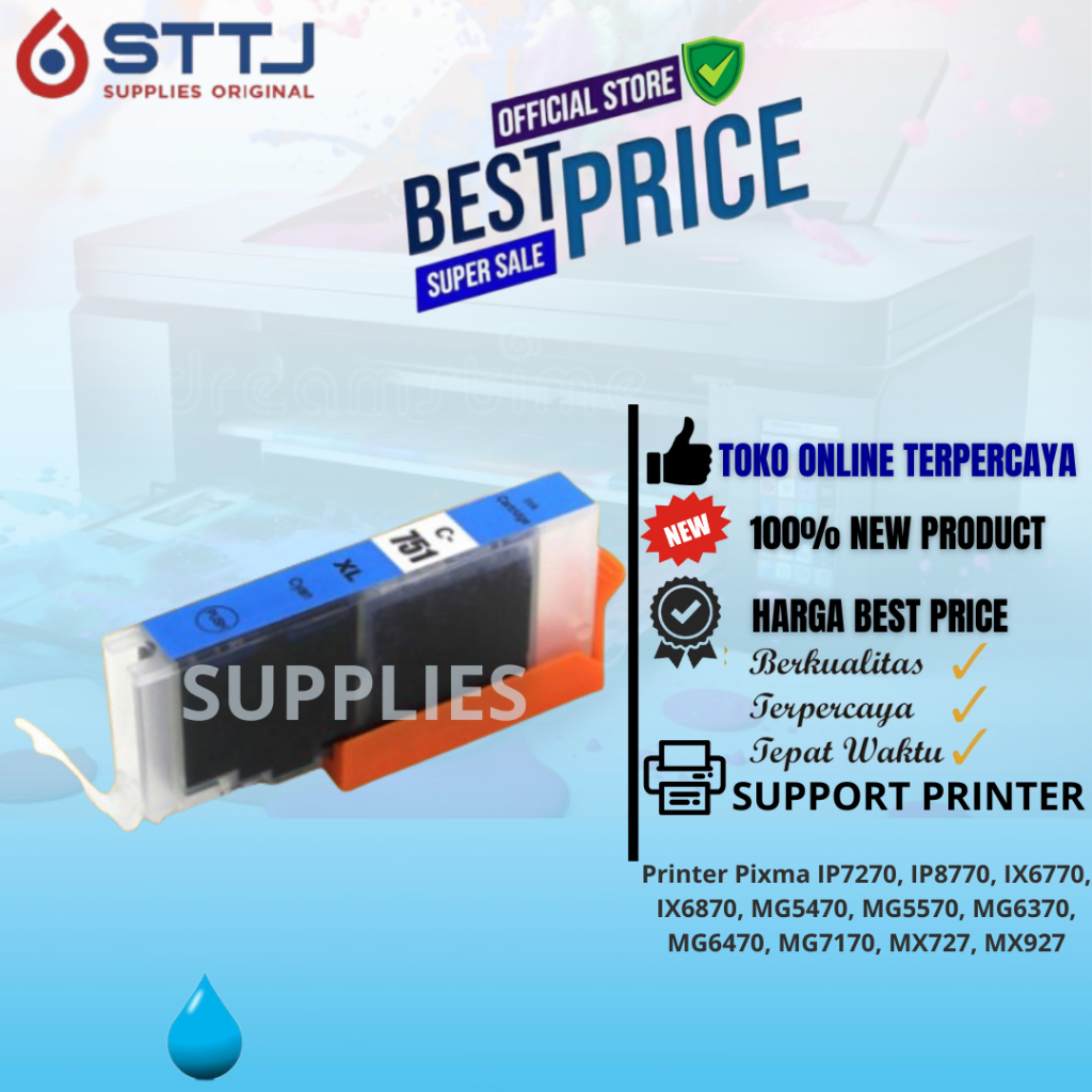Tinta Cartridge Canon CLI751 Cyan Compatible Printer Pixma IP7270, IP8770, IX6770, IX6870,