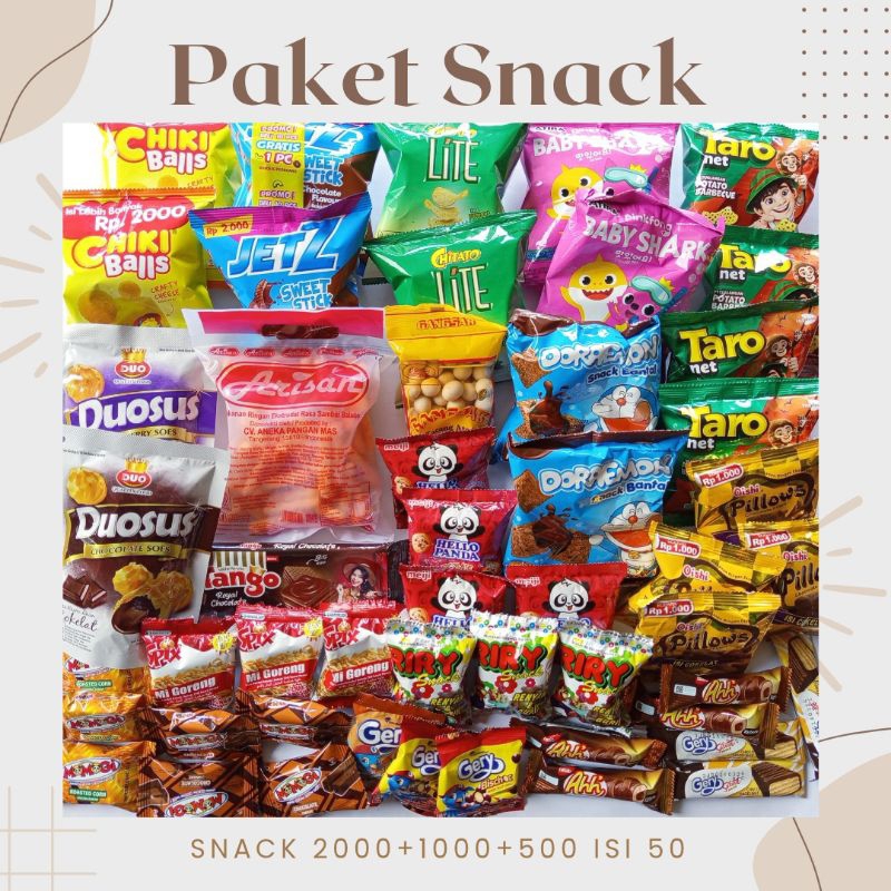 

Maknyuss1 Paket Snack Isi 50 Pcs 2000An + 1000An + 500An Free Box