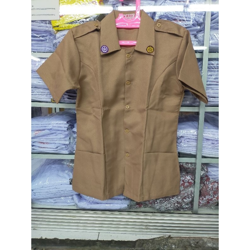 1Stel Baju Plus Celana PDH/PDL Setelan Pramuka Pembina Perempuan Lengan Pendek Bahan Rafilo Khusus G