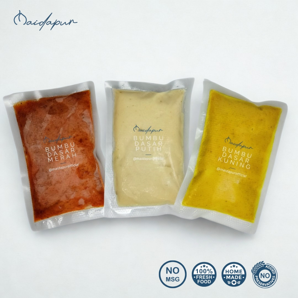 

Maidapur Refill Bumbu Dasar Merah, Putih, Kuning, Baceman Bawang Putih I Bumbu Masak Instan Homemade