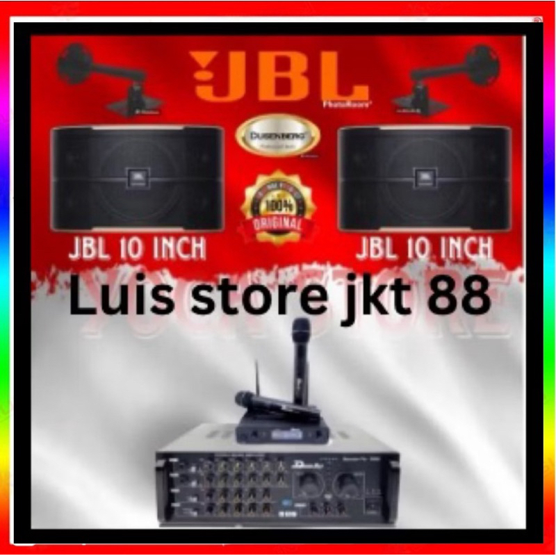 Paket Speaker JBL Original 10 Inch 2 Mic Wireless Amplifier Bluetooth Karaoke Smart Tv + Bonus Kabel