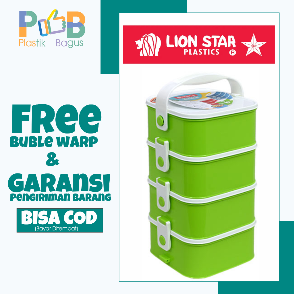 Rantang lion star piknik soto rawon susun 4  R-30 Kasava Square Food Carrier 4 Stacks tmc