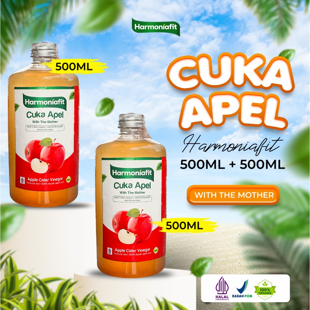 

Cuka Apel Harmoniafit 500ML+500ML | Apple Cider Vinegar With The Mother Diet Detox Pelangsing Herbal