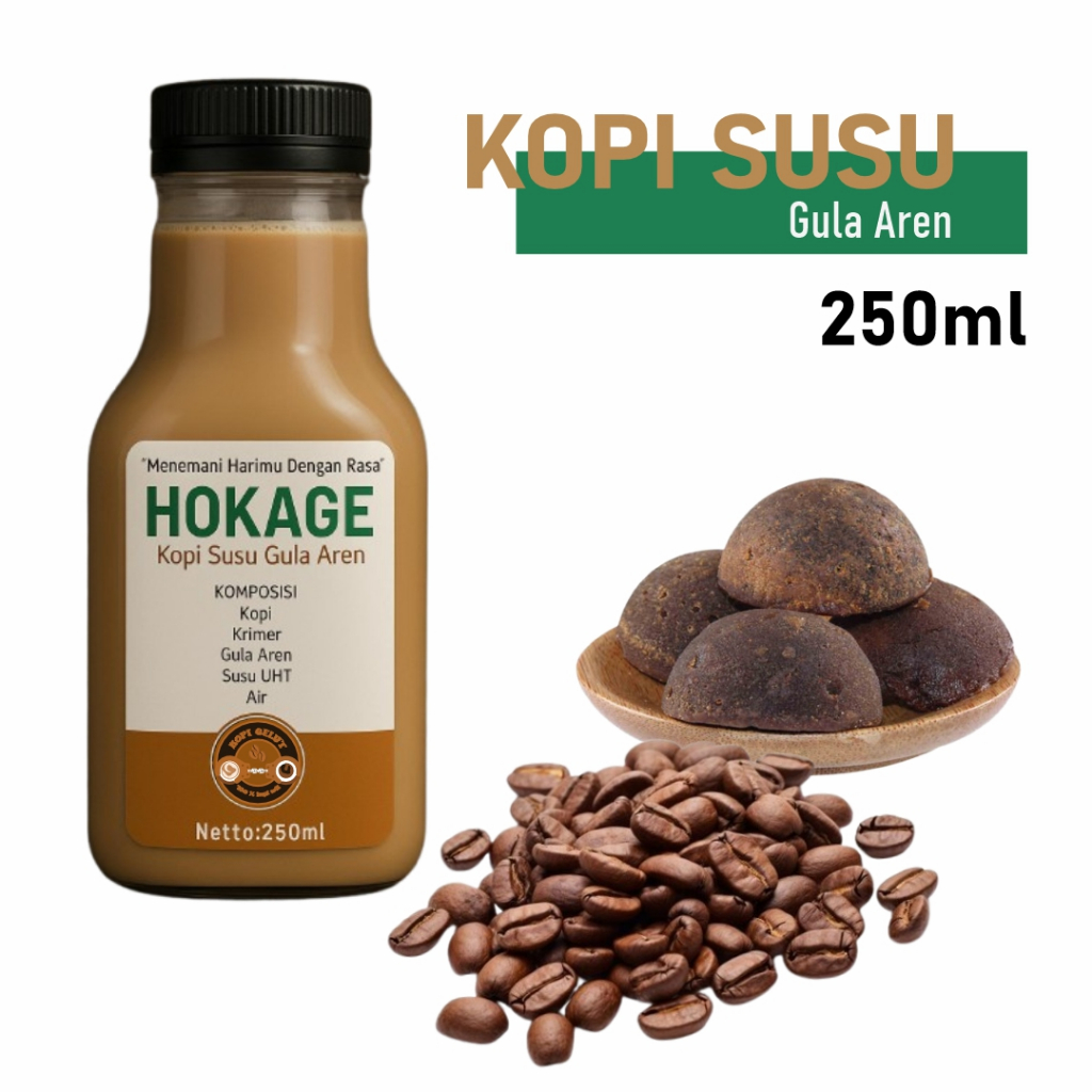 

HOKAGE - Kopi Susu Gula Aren 250ml | Kopi Botol Siap Minum by Kopi Gelut