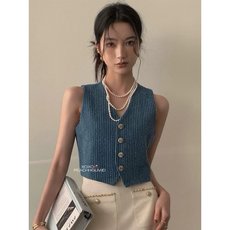 Zoey Tweed Vest | Premium tweed vest korean clothing