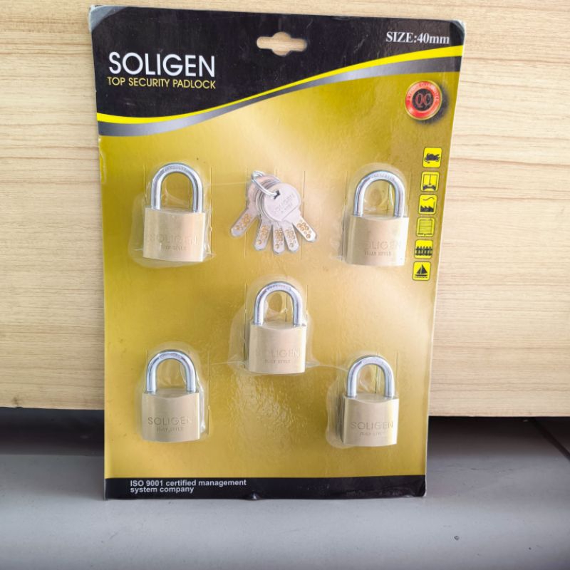 Soligen Gembok Pintu Set Isi 5 x 40mm Master Key Gembok Pagar Kunci Komputer Kuningan Asli