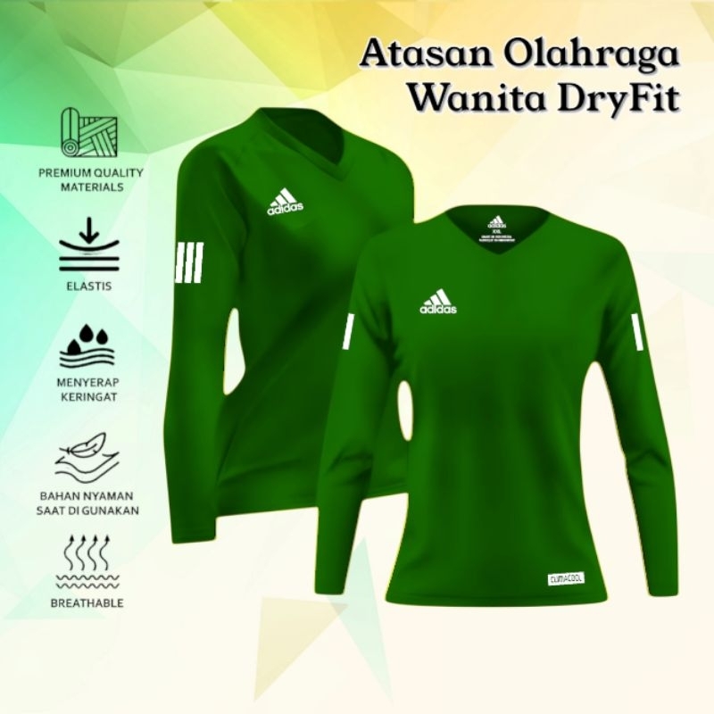 Baju Olahraga Cewe Premium Dewasa Jersey Badminton Wanita Kaos Voli Baju Senam Wanita Lengan Panjang