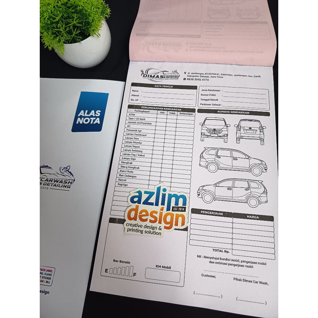 

Cetak Check List Rental Mobil, Ceklist Bengkel, Form, Nota Full Folio, Dokumen NCR 2 ply / 3 ply