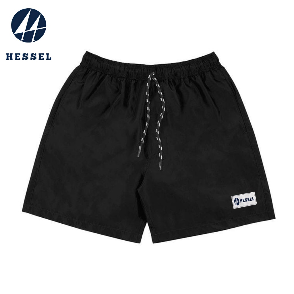 HESSEL - Boardshort Pria Black Matt Cotton Twill