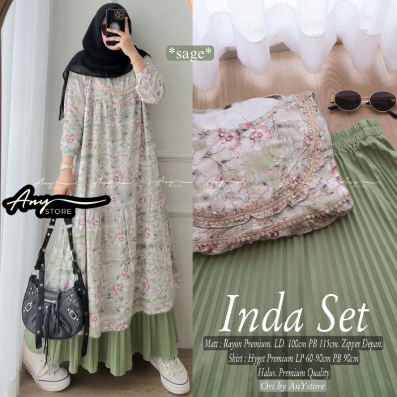 INDA SET NELLA SET KLANA SET BY ANY STORE SET ROK PLISKET ATASAN LONG TUNIK RAYON PREMIUM MOTIF SETE
