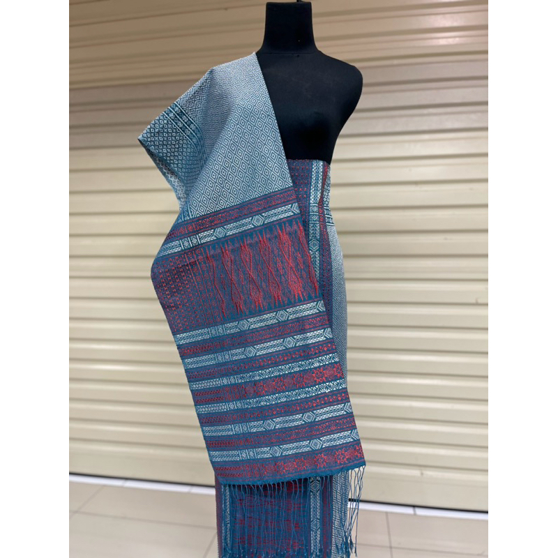 SONGKET TARUTUNG TUMTUMAN TANPA SAMBUNG BENANG EXTRA BEMBERG WARNA BIRU TEAL
