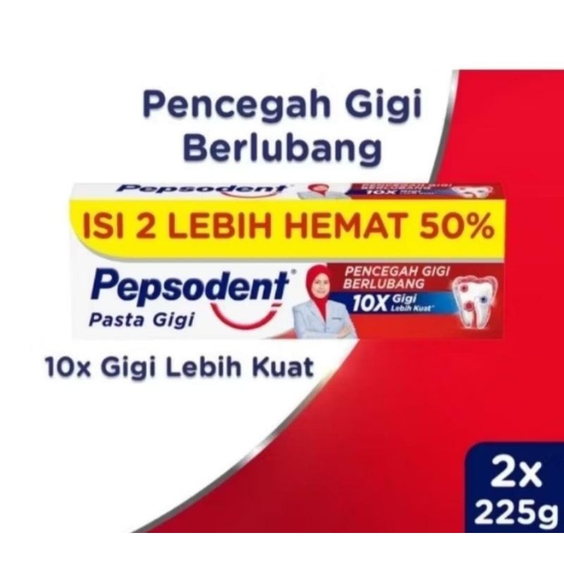 Pepsodent pasta gigi pencegah gigi berlubang kemasan jumbo isi 2x225 gr