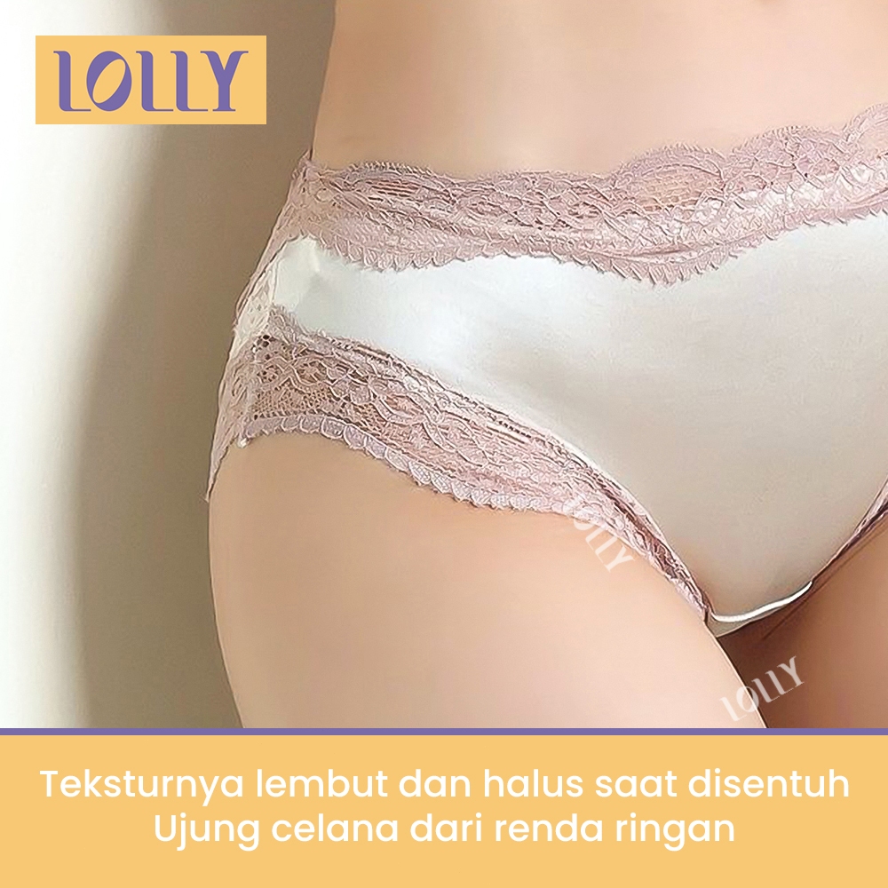 LOLLY Celana Dalam Wanita Rendah - Kain Renda Prancis + Katun Antibakteri Seksi Nyaman #K-072