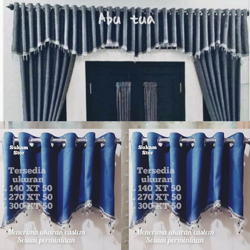 gorden poni lopster atas pintu gelombang dan manik2 abu model smokring ukuran L140xT50cm