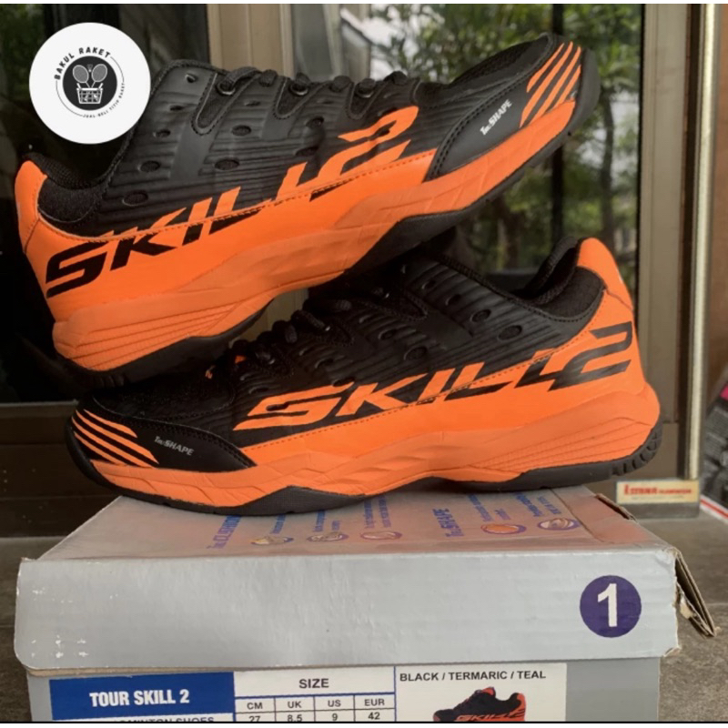 Sepatu Badminton YONEX Tour Skill 2 Original Bekas Preloved Spatu Bulutangkis Asli Hitam Orange