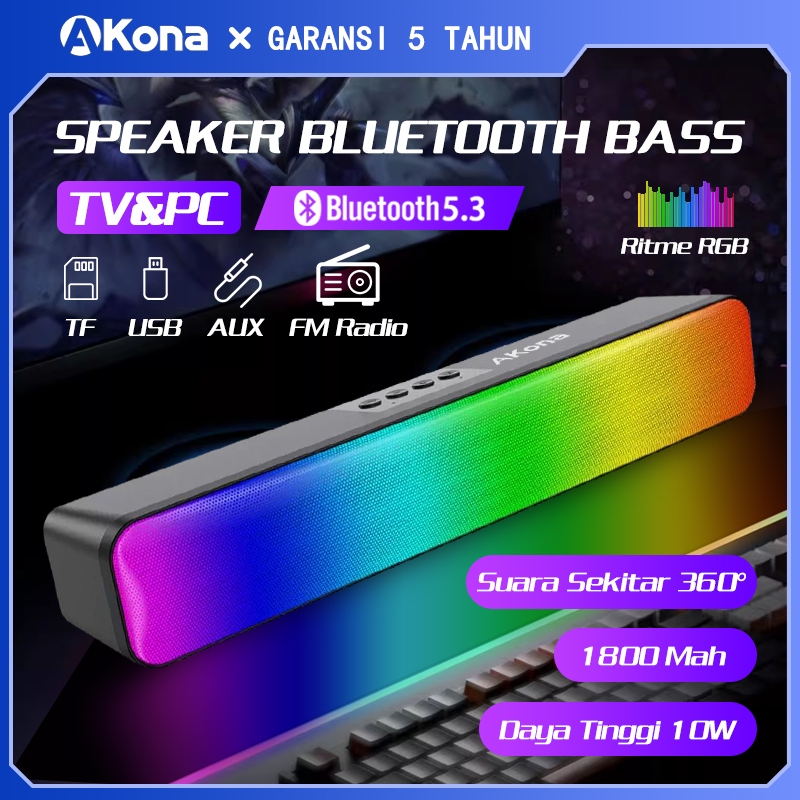 Akona Speaker Bluetooth Soundbar RGB LED Light Spiker Bluetooth Super Bass For TV HP Laptop PC