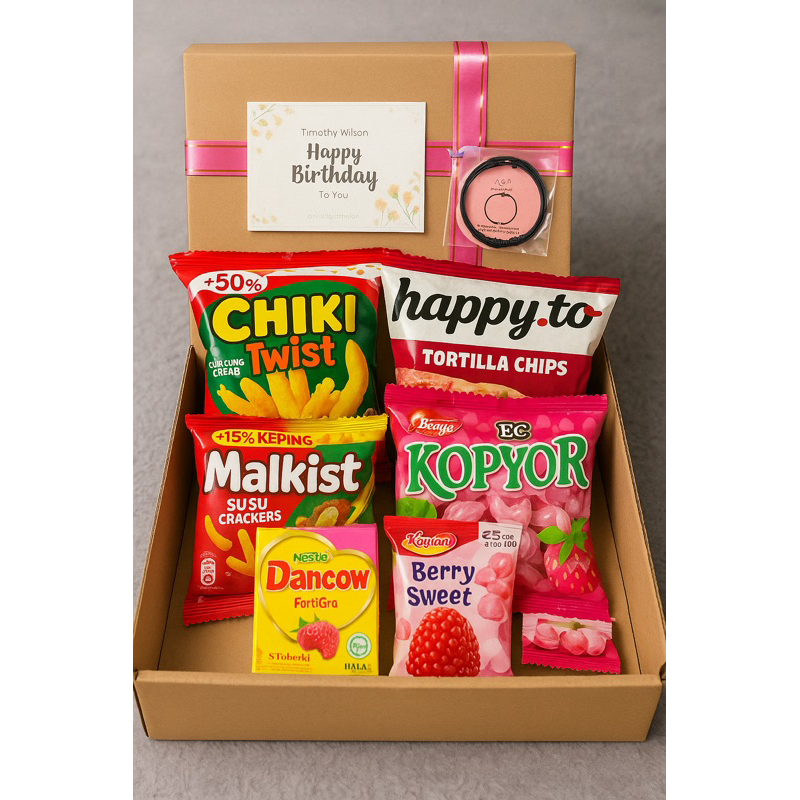 

Hadiah Box Snack (Free gelang Huruf inisial A-Z) custom kata" bisa (untuk ultah,wisuda,hadiah,dll)