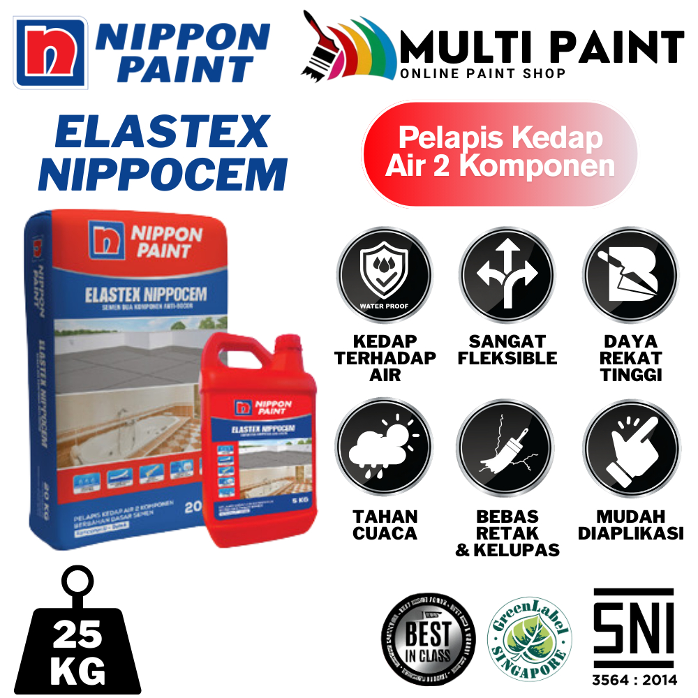 NIPPON PAINT ELASTEX NIPPOCEM SET 25KG SET PELAPIS WATERPROFING SETARA SIKA TOP 107