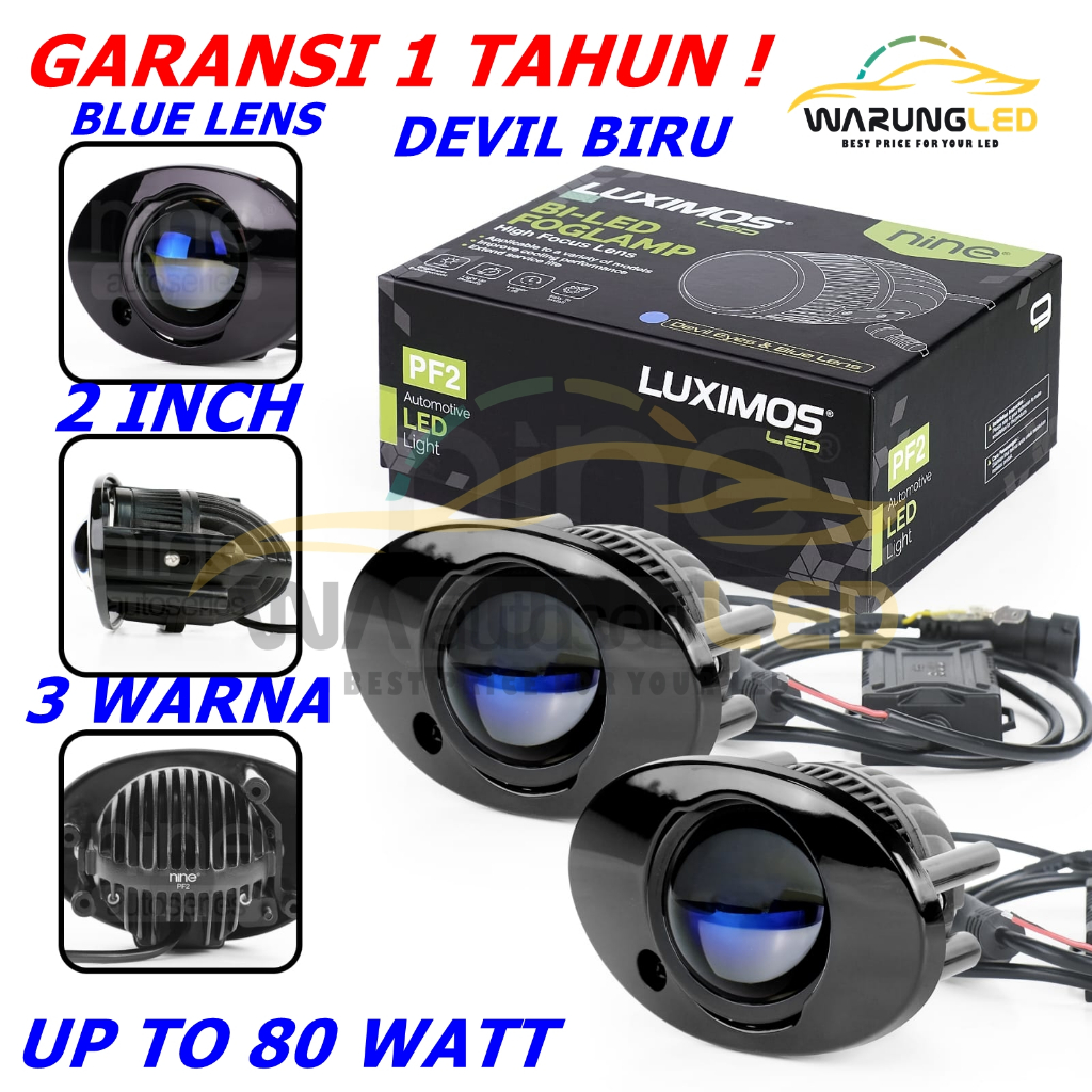 LAMPU BILED FOGLAMP MOBIL TOYOTA AVANZA HONDA BRIO NINE LUXIMOS LED PF2 80 WATT 2 INCH PUTIH KUNING 