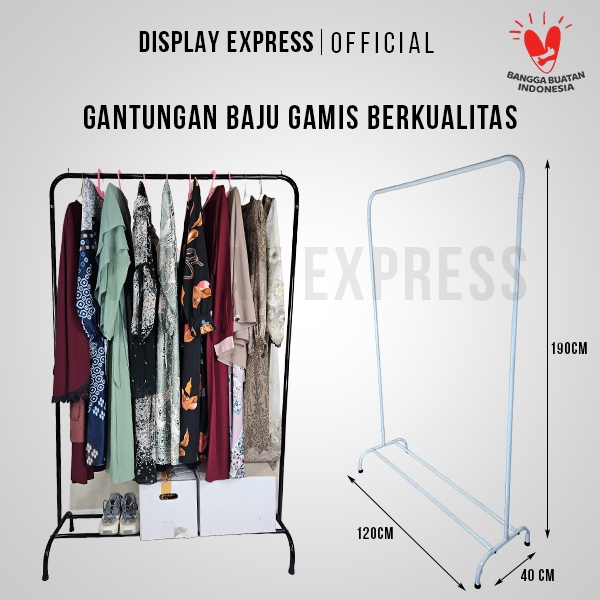 Stand Hanger RAK Gantungan Gamis Portable Minimalis 100% BESI 190x120 cm
