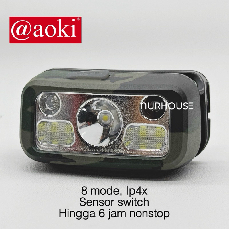 Senter kepala 10 watt aoki AK-3503G sakelar sensor gerak senter sepeda