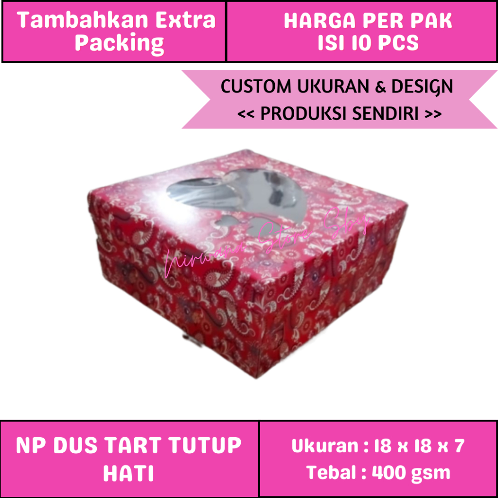 

Dus Tart Tutup Hati 18x18x7 / Dus Kue / Kotak Nasi / Dus Nasi / Box Nasi