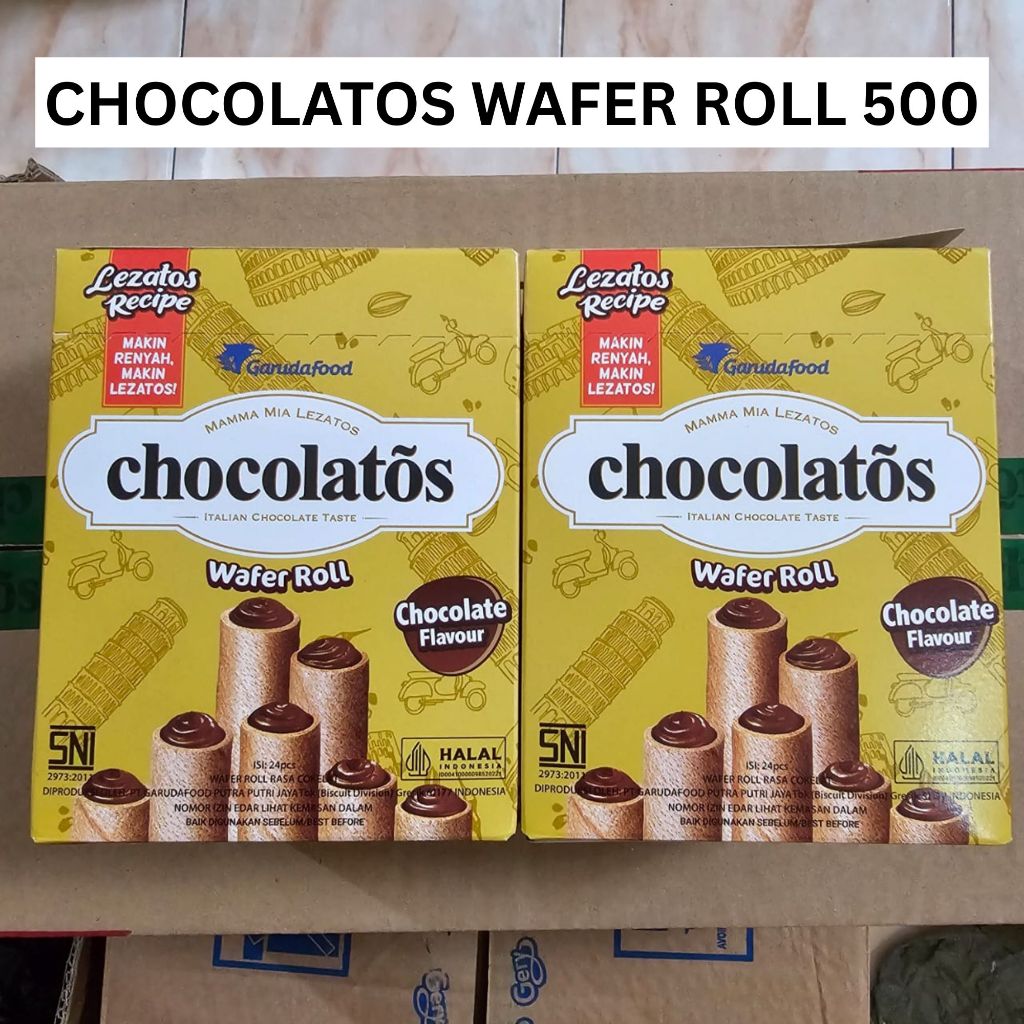 

CHOCOLATOS WAFER ROLL ECER 500 AN 1 PAK 8 GR ISI 24 PCS CHOCOLATOS GARUDAFOOD COKLAT ROLL WAFER STICK ROLL