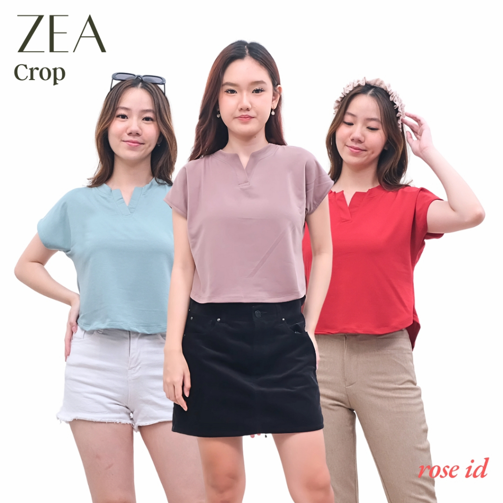Rose Wear Zea Crop Top Spandek – Atasan Wanita Lengan Pendek Stretchy Nyaman Kekinian Casual