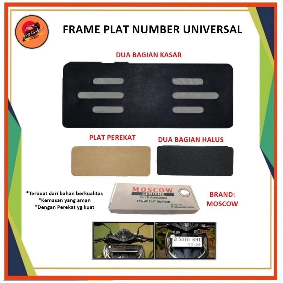 Frameless Plat Motor Universal MOSCOW Papan Plate Nomor Tempel Tanpa Bingkai 2Pcs