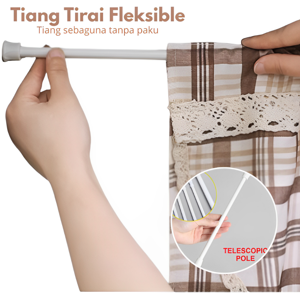 HL0770 Tiang Fleksibel Tiang Gorden Kolong Dapur Tiang Tanpa Paku Tiang Serbaguna untuk Gorden Lemar