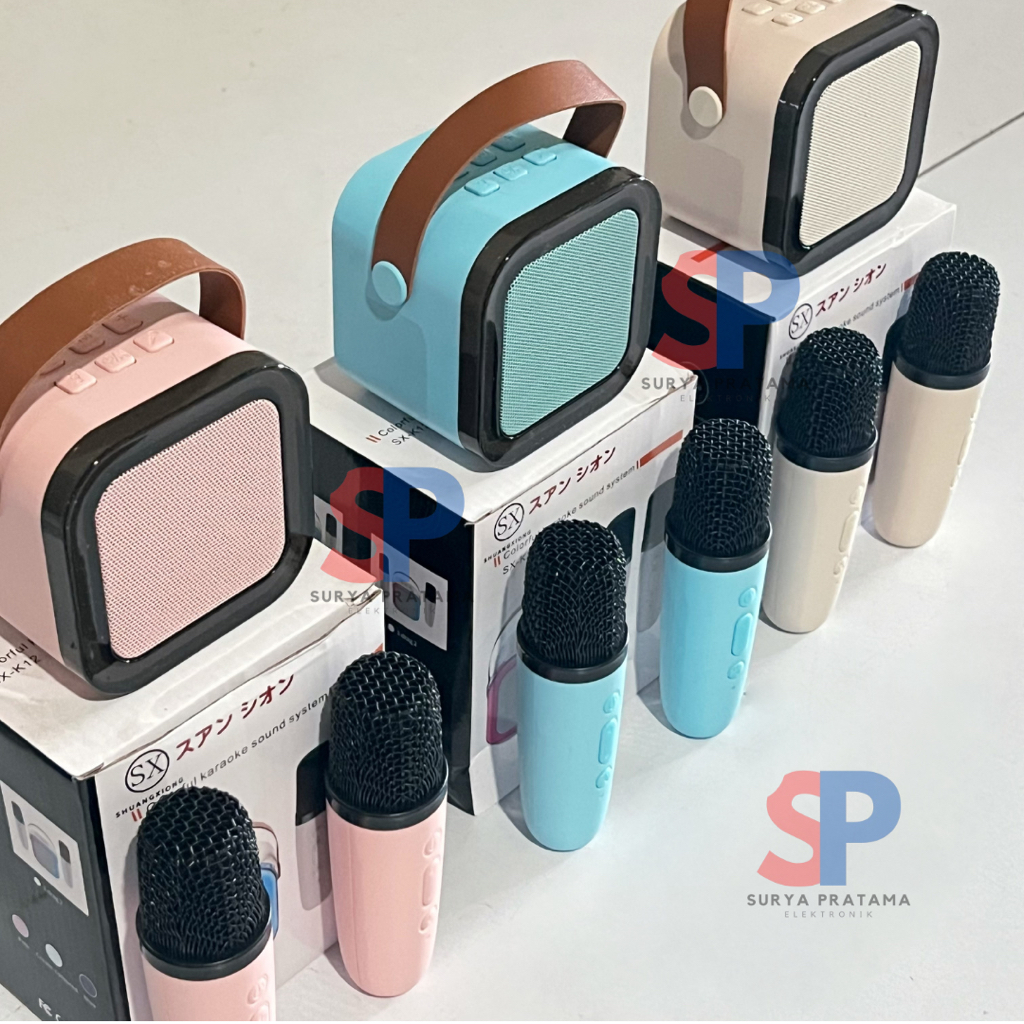 Speaker Mini Karaoke Colorful Portable SX-K12 2 Mic