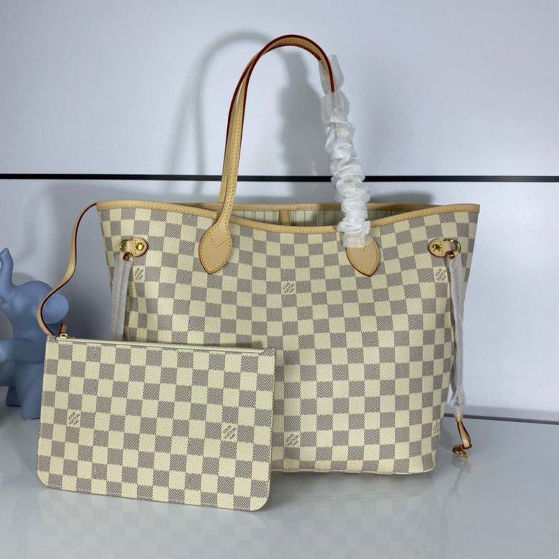With rec/bill LV Neverfull MM Damier Azur Beige Original