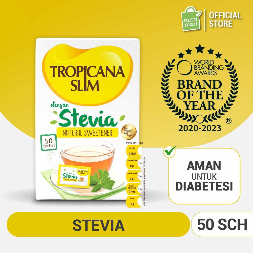 

Tropicana Slim Sweetener Stevia 50 sachet - Pemanis Alami untuk Batasi Gula