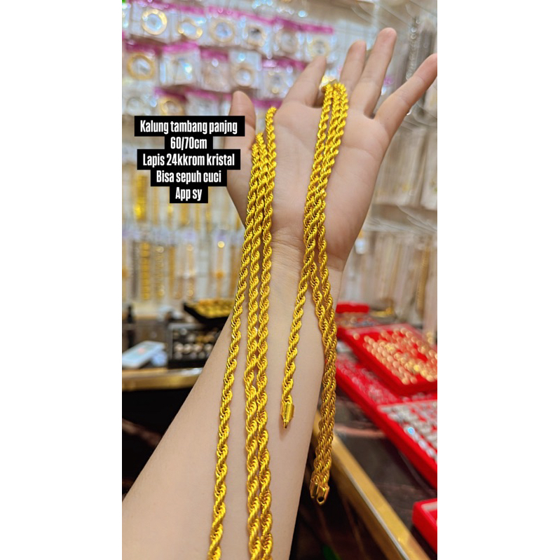 kalung tambang lapis krom emas kristal panjang hijab