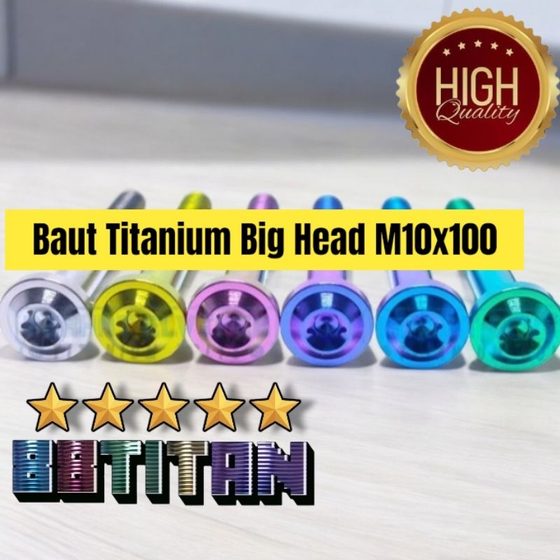 Baut Titanium Big Head GR5 M10x100 drat 14 Panjang 10cm