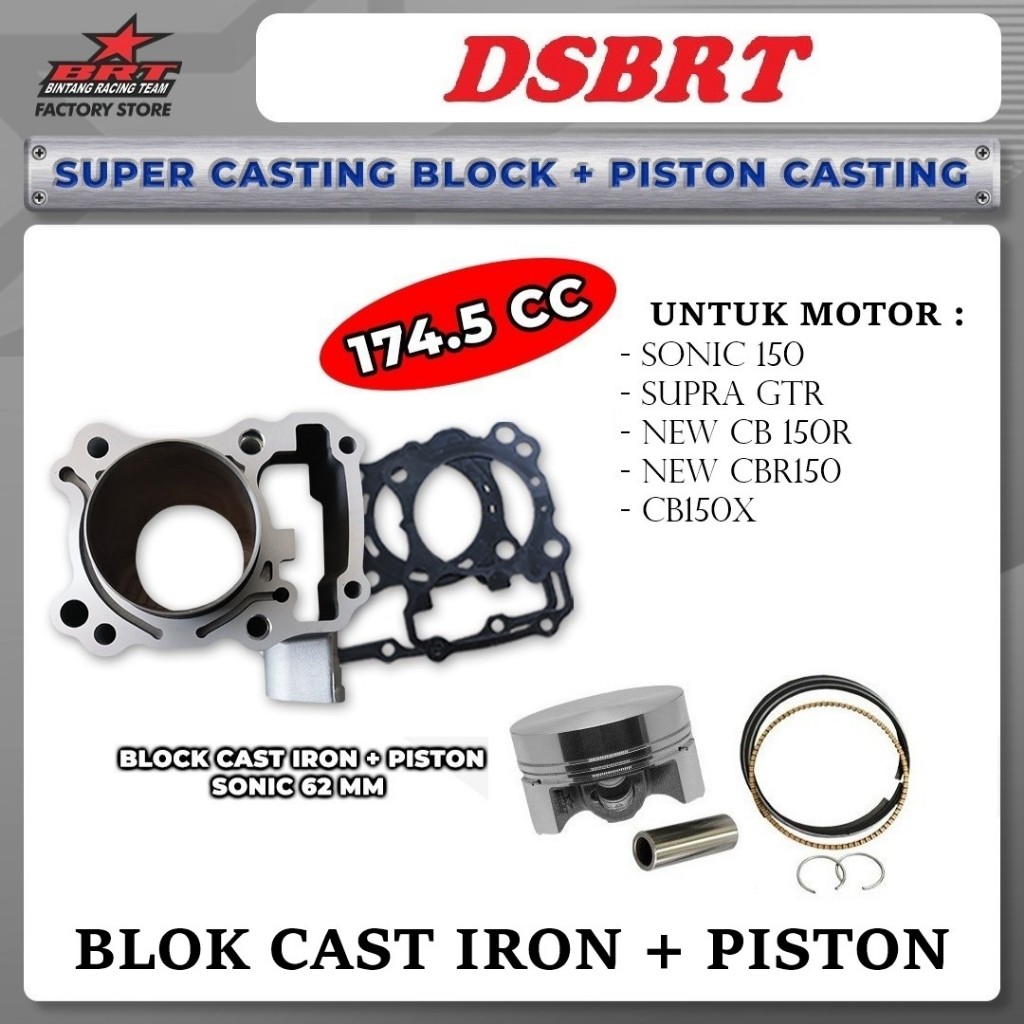 BLOK BORE UP BRT CASTING & PISTON BRT 62MM SONIC NEW CB 150R CBR 150 SUPRA GTR CB150X 175 180cc