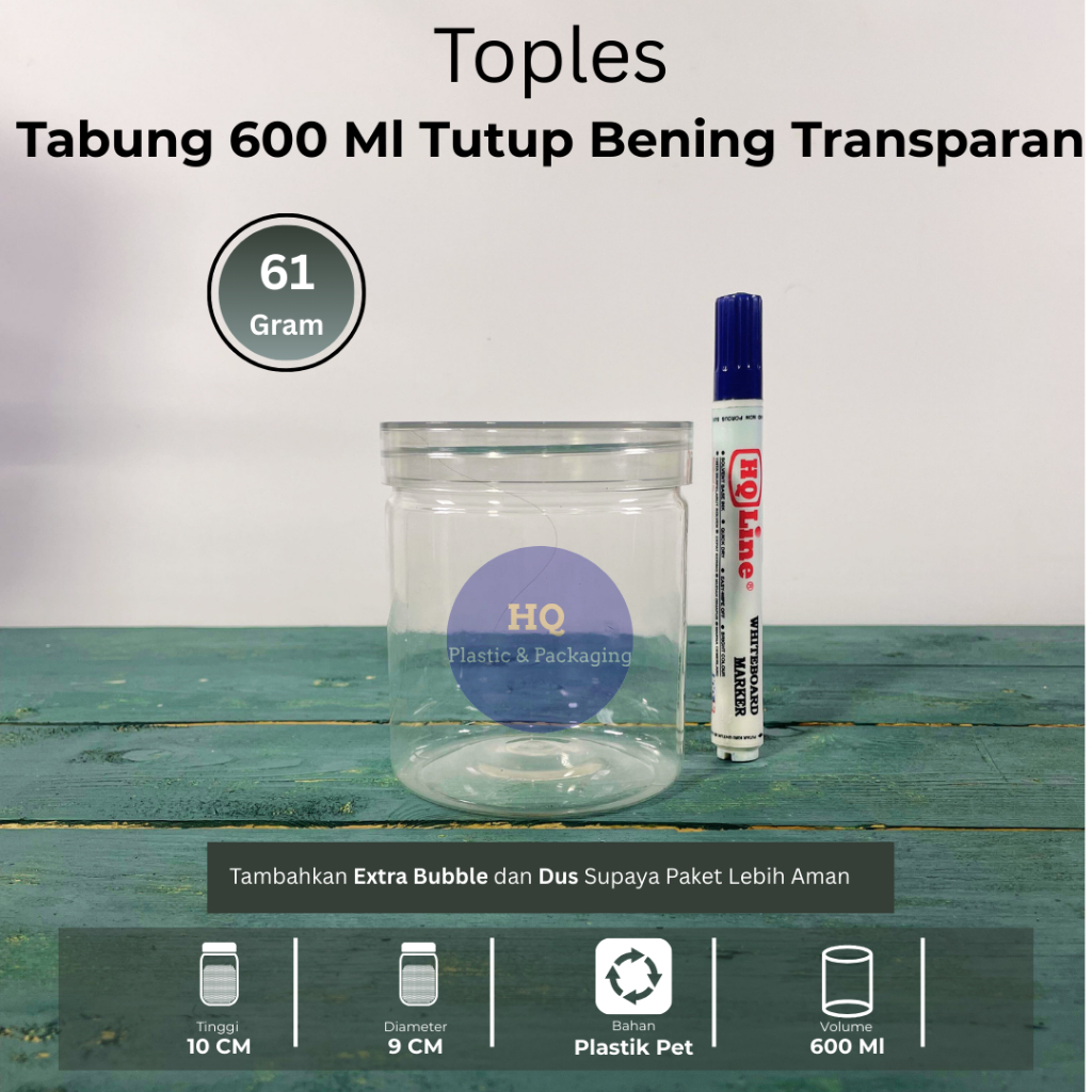 Toples Tabung 600ml | Tabung 600ml | Toples 600ml - Tutup CLING TRANSPARANT
